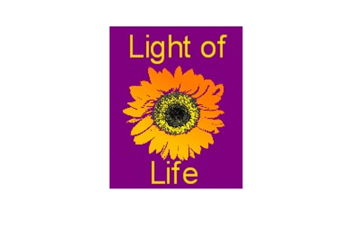logo Stichting Light of Life Waalwijk: geel/oranje bloem op paarse achtergrond